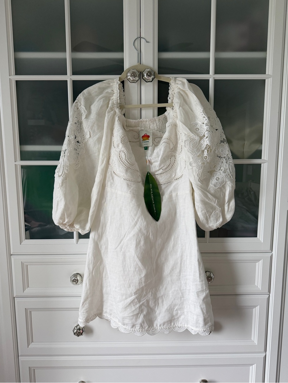Farm Rio White Eyelet Detailed Dress
